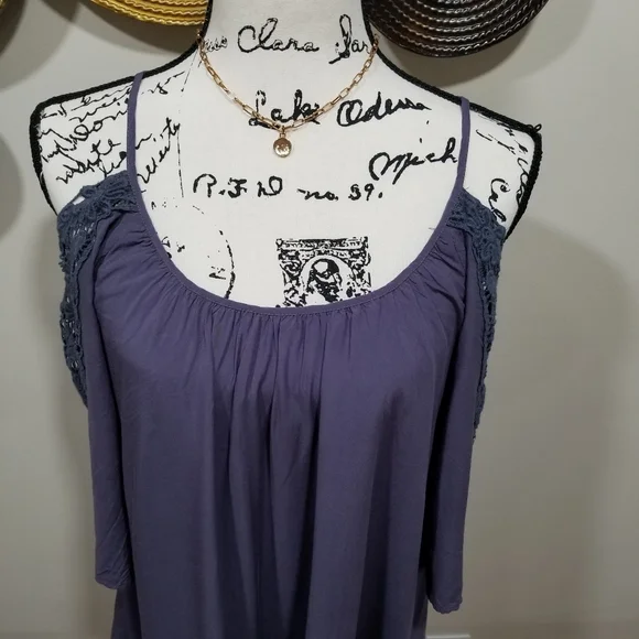 Strappy Midi Boho  Dress with Shoulders Down, Very Light Dark Blue Color, SIZE L - Picture 4 of 17